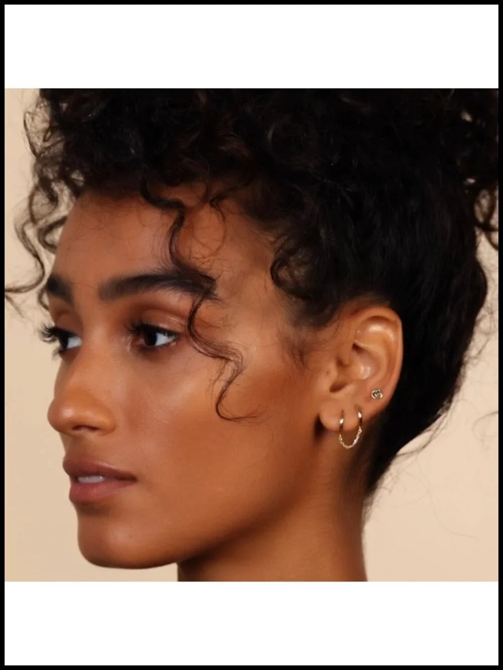 14K Gold Plated Double Piercing Chain Huggie Hoop Earrings with Pearl Stud